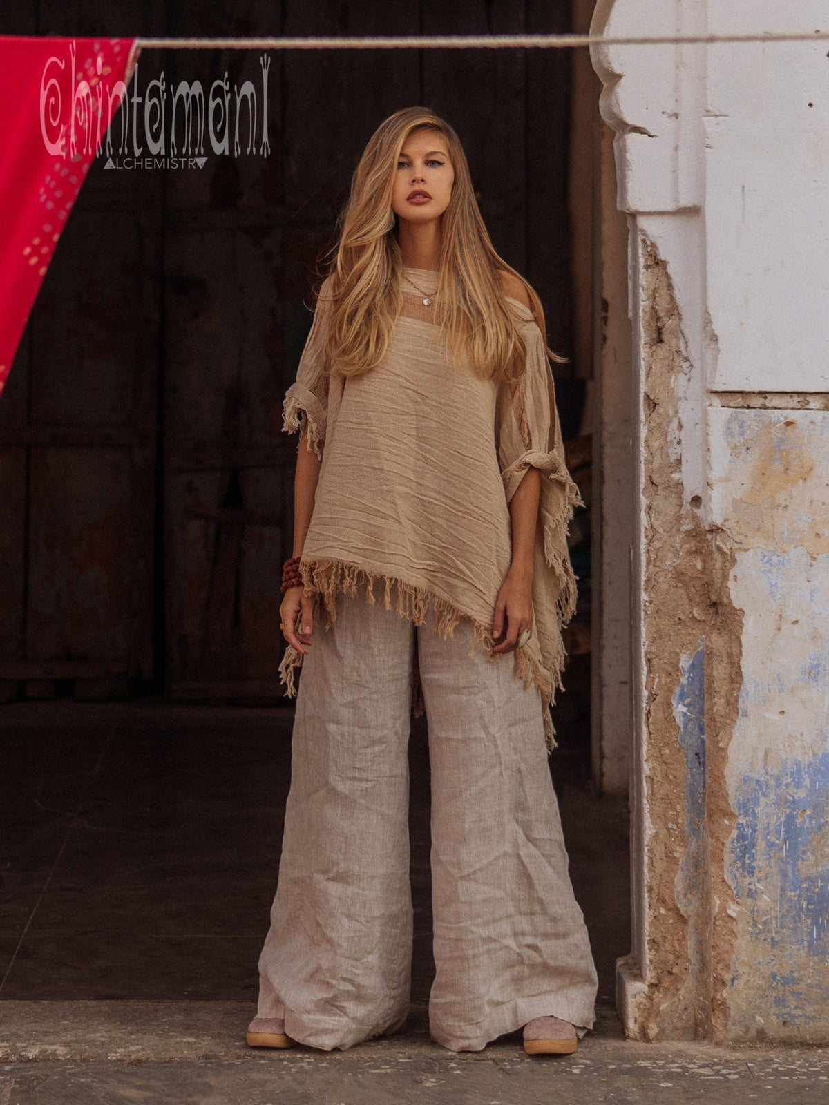 Cotton Poncho Top / Beige - ChintamaniAlchemi