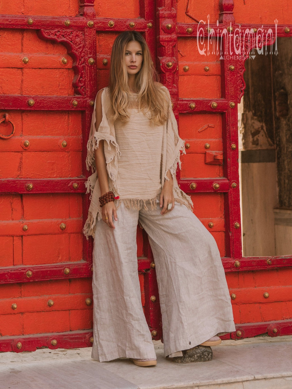 Cotton Poncho Top / Beige - ChintamaniAlchemi