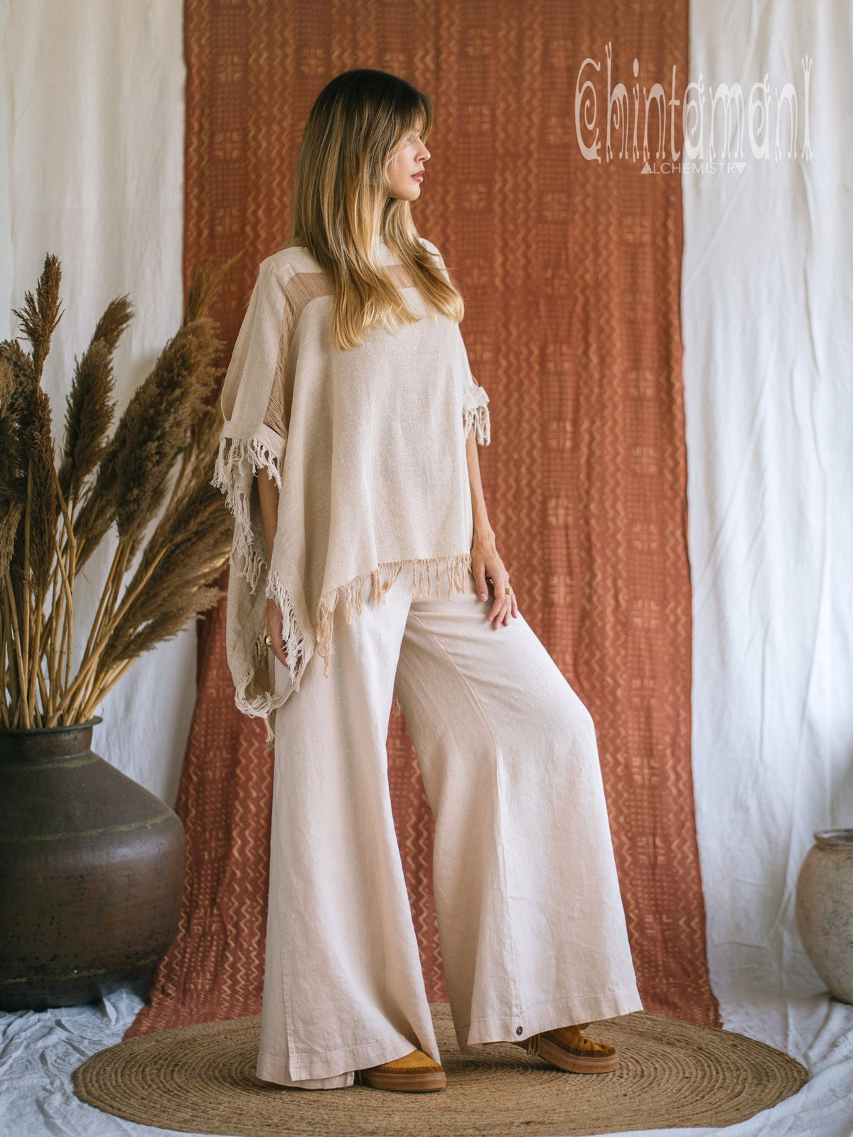 Cotton Poncho Top / Beige - ChintamaniAlchemi