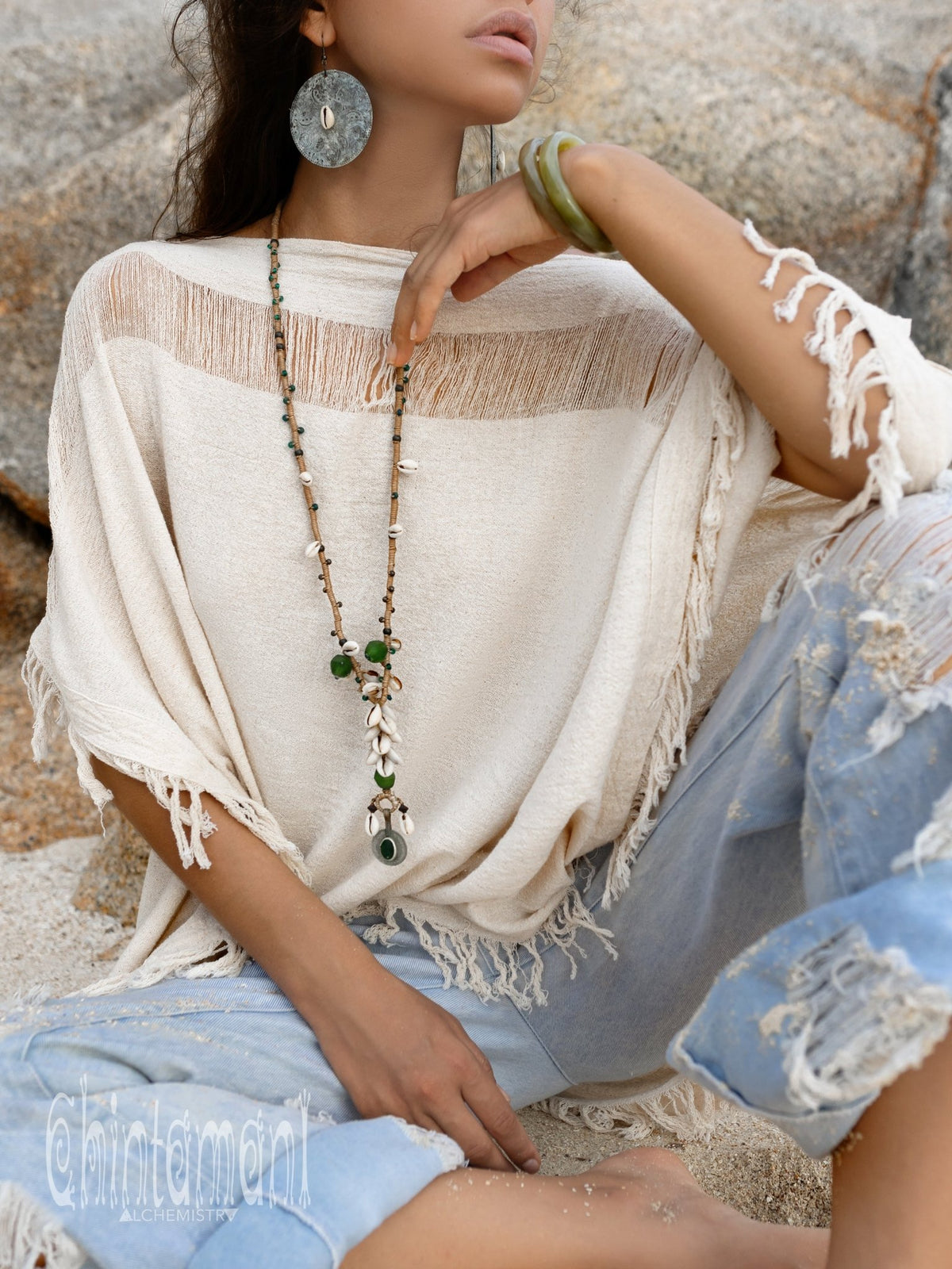 Cotton Poncho Top / Off White - ChintamaniAlchemi