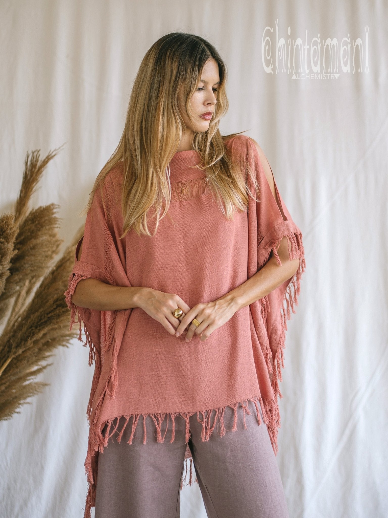 Cotton Poncho Top / Pink - ChintamaniAlchemi