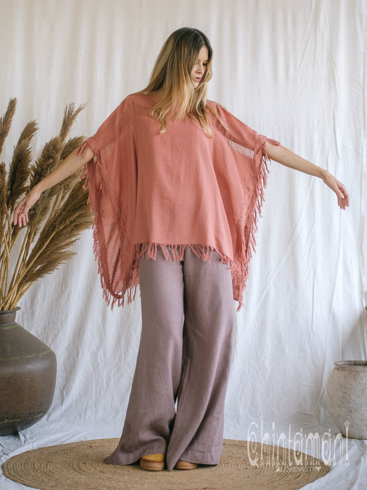 Cotton Poncho Top / Pink - ChintamaniAlchemi
