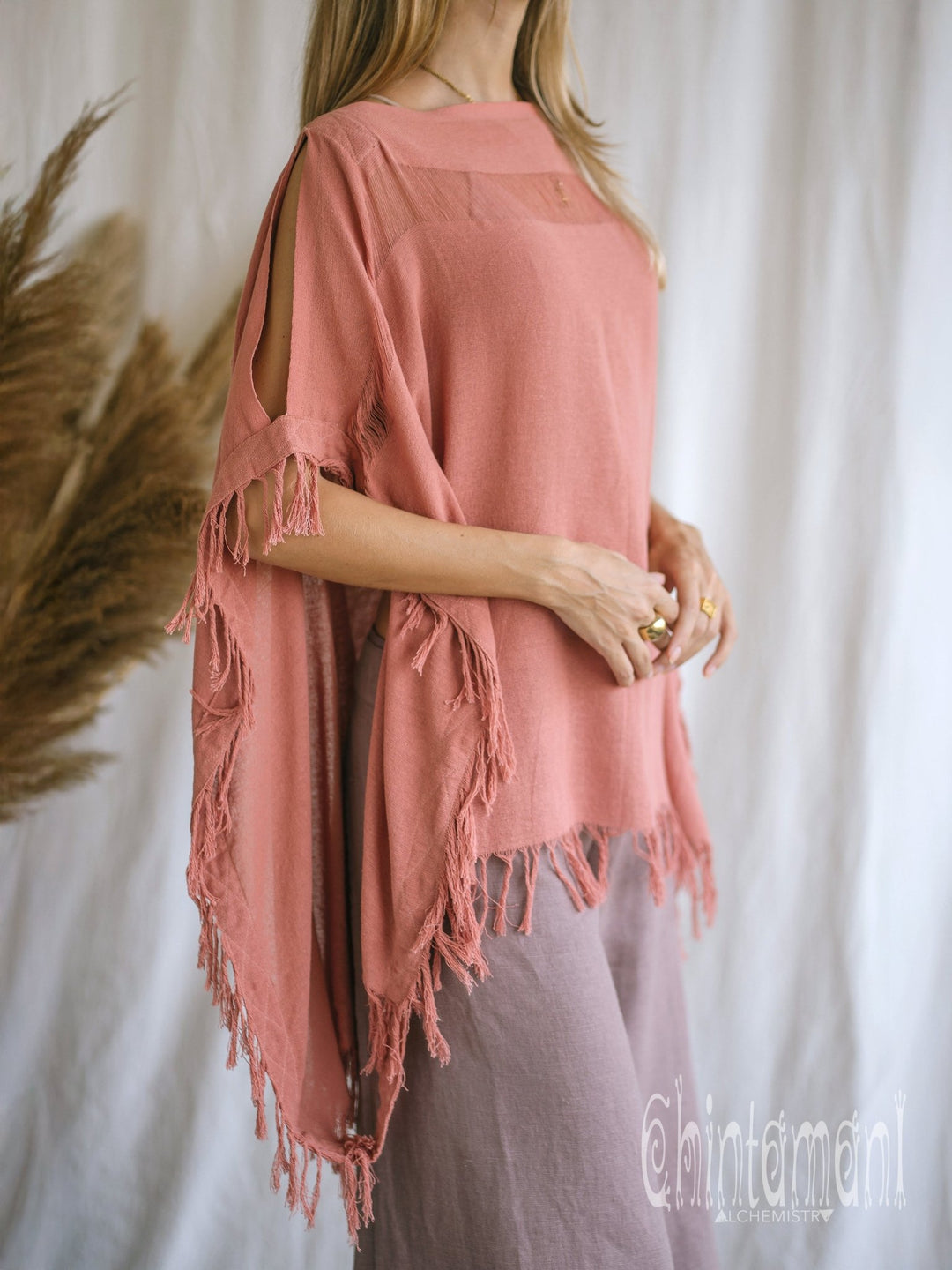 Cotton Poncho Top / Pink - ChintamaniAlchemi