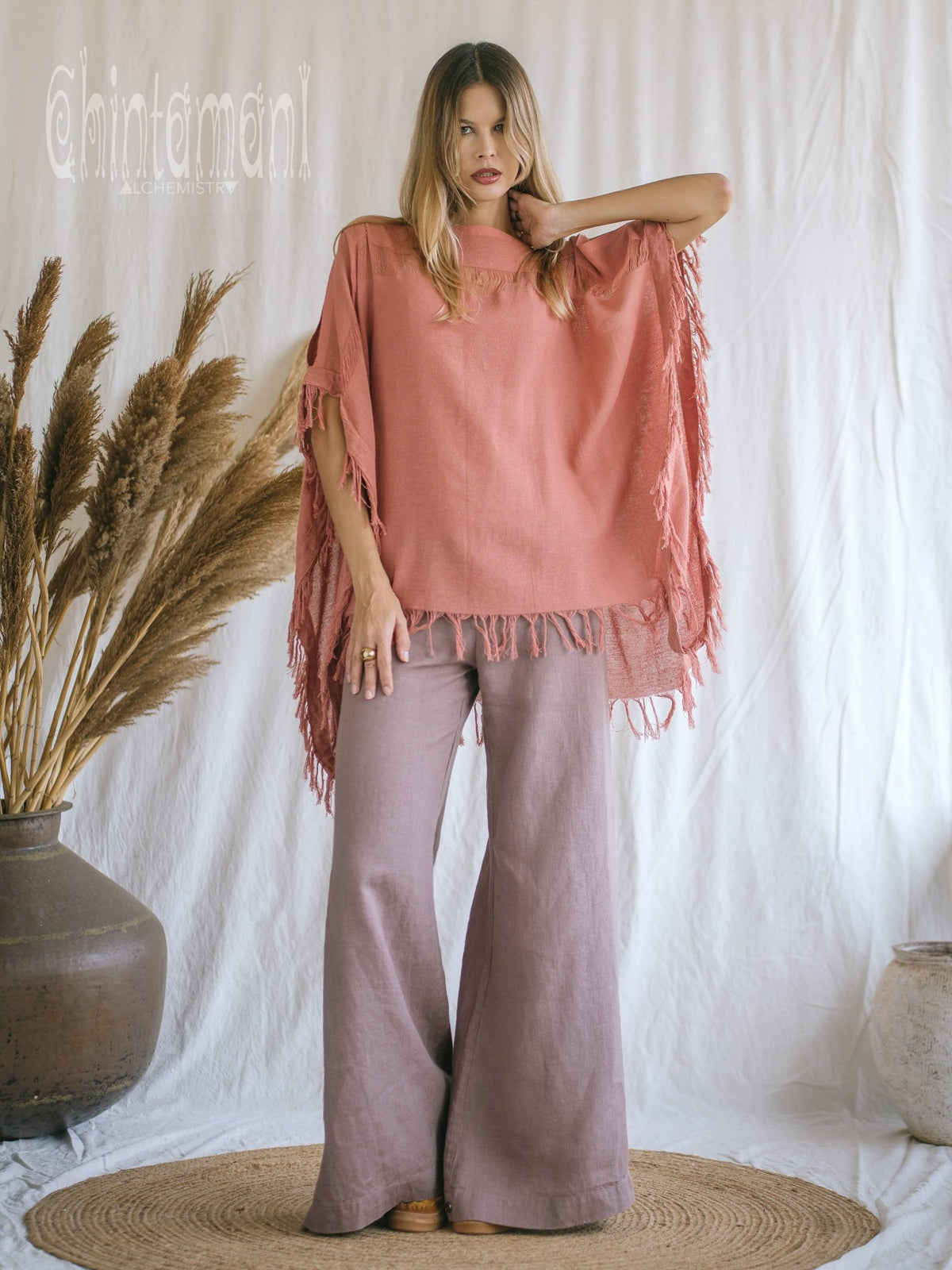 Cotton Poncho Top / Pink - ChintamaniAlchemi