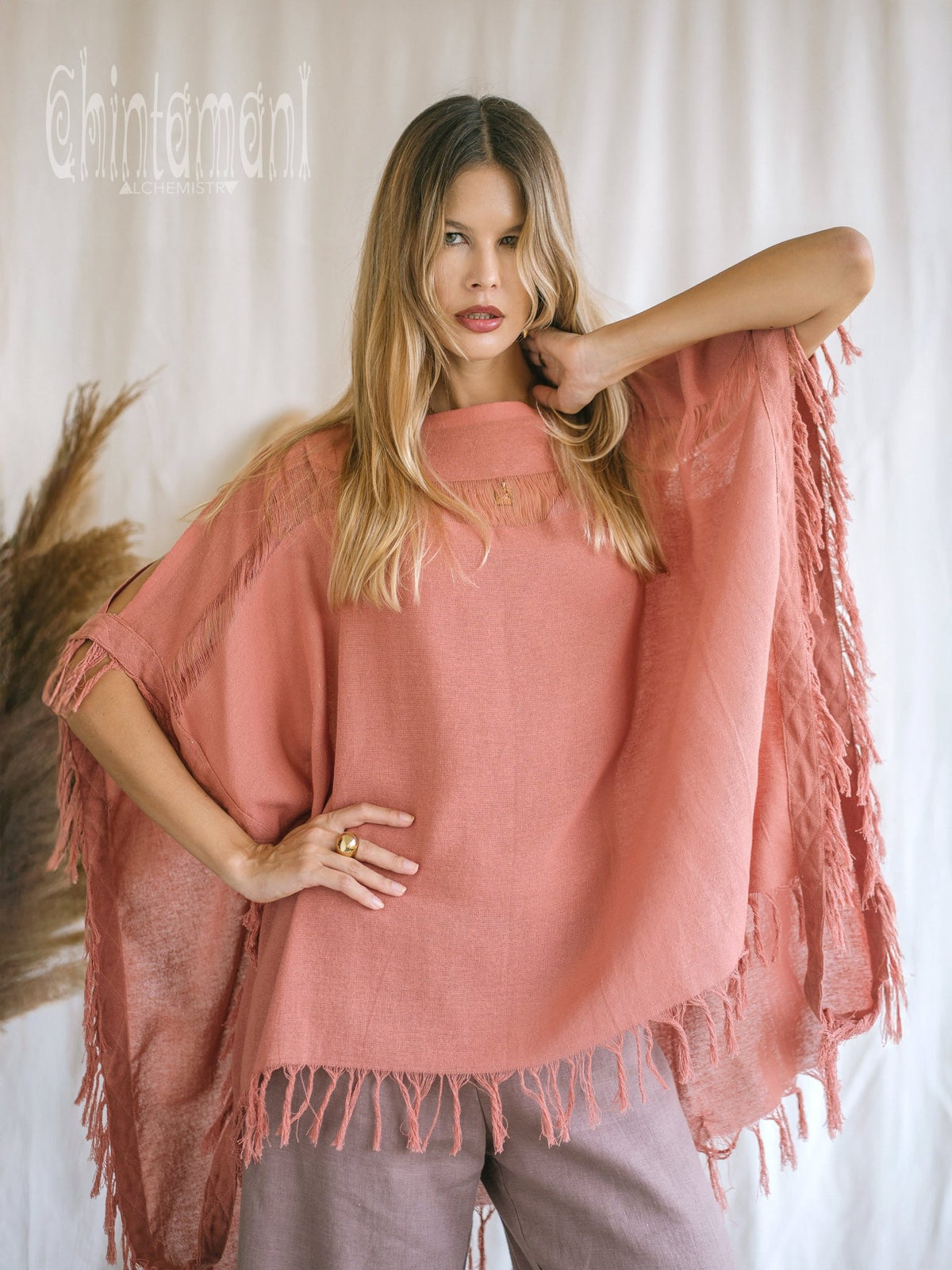 Cotton Poncho Top / Pink - ChintamaniAlchemi