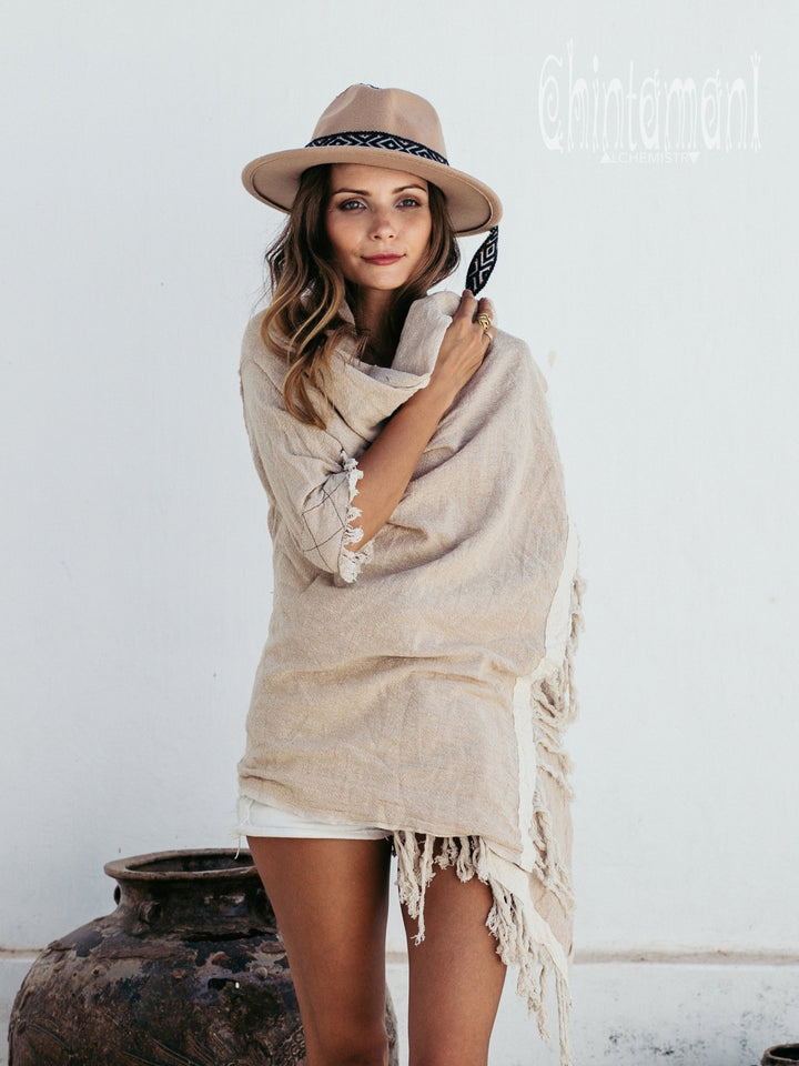 Cotton Sleeves Shawl / Beige - ChintamaniAlchemi