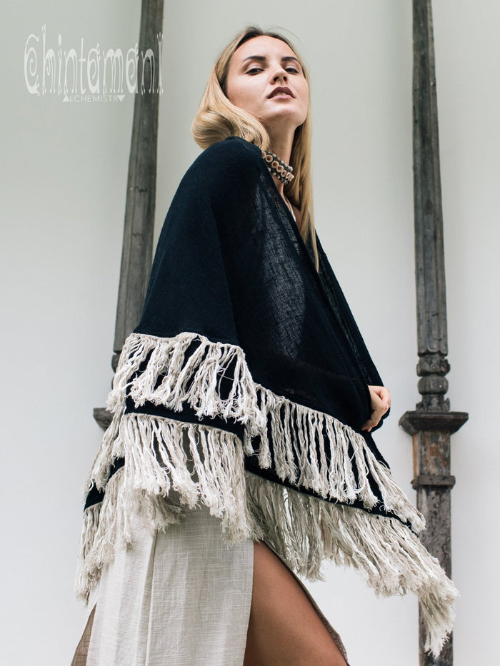 Fringe Boho Shawl / Black - ChintamaniAlchemi
