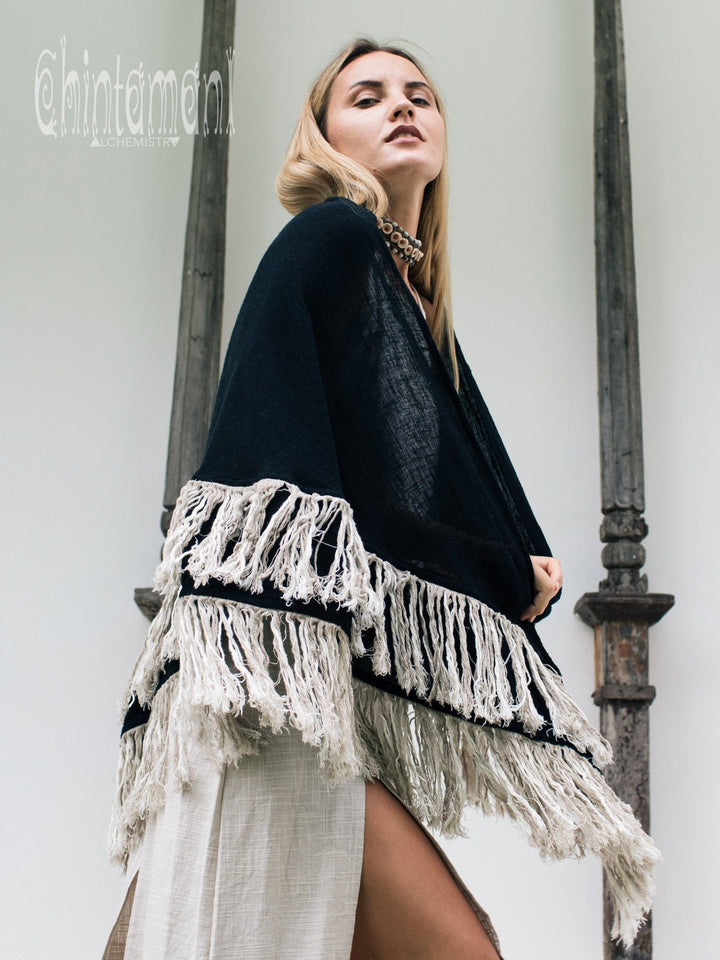 Fringe Boho Shawl / Black - ChintamaniAlchemi
