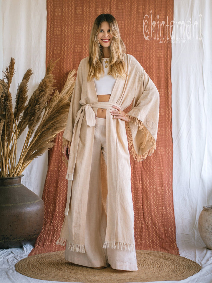 Fringed Kimono / Beige - ChintamaniAlchemi