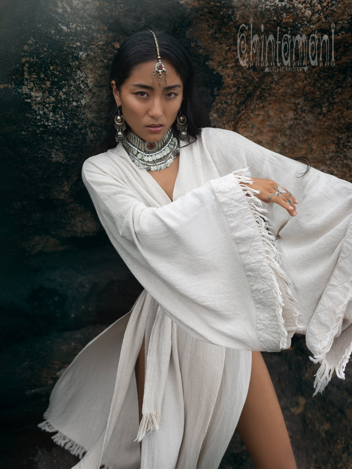 Fringed Kimono / Off White - ChintamaniAlchemi