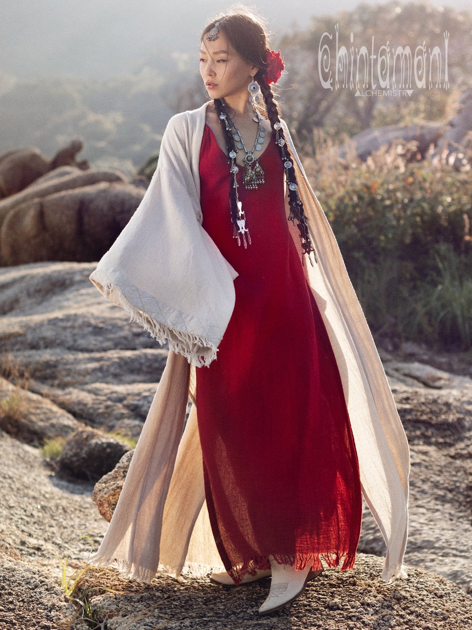 Fringed Kimono / Off White - ChintamaniAlchemi