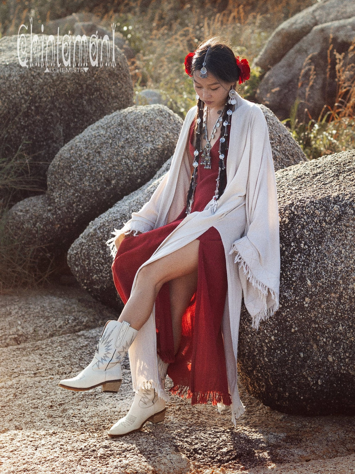 Fringed Kimono / Off White - ChintamaniAlchemi