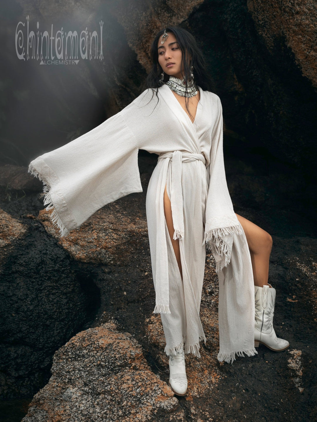 white kimono dress Fringed Kimono / Off White