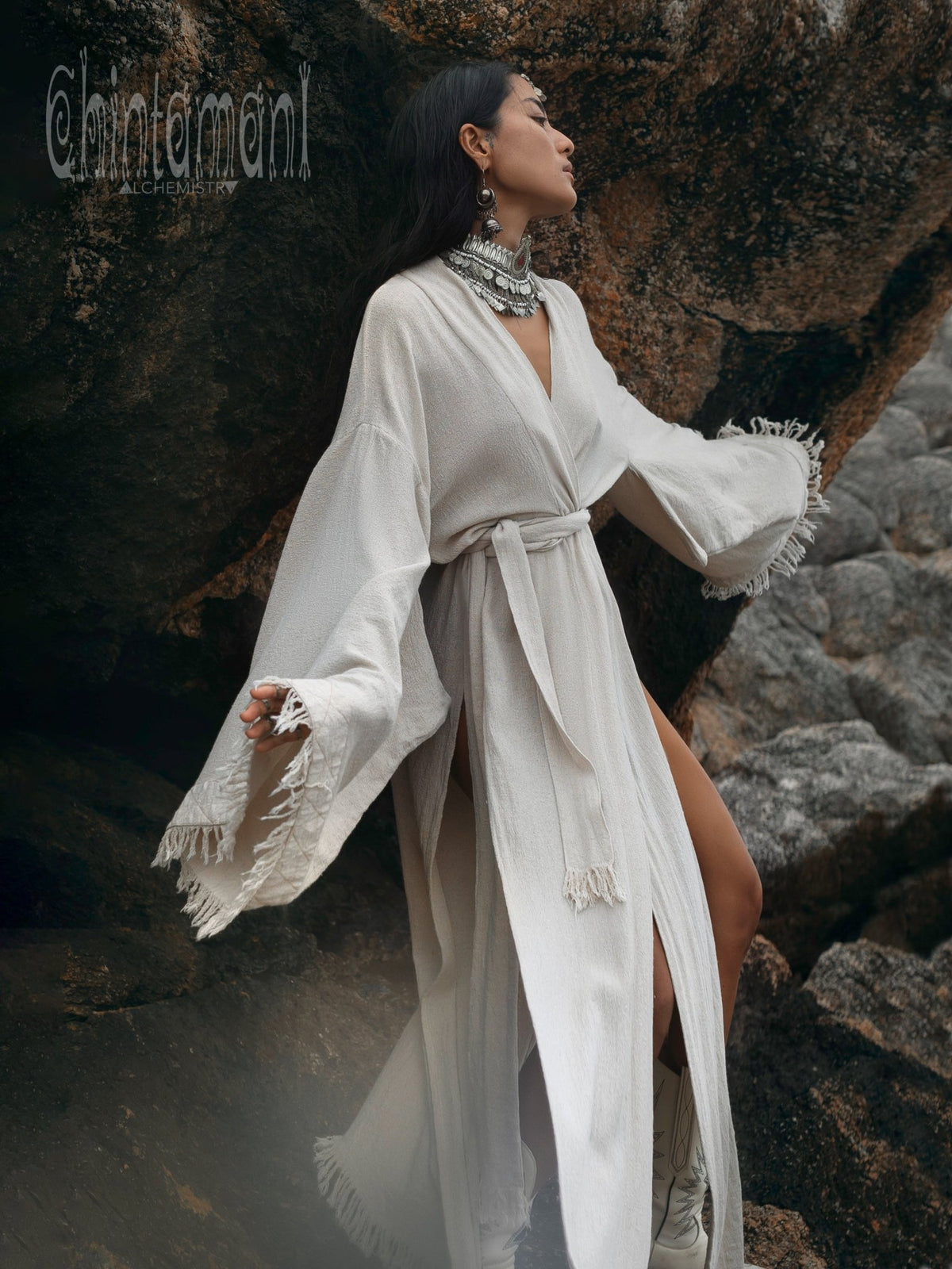 Fringed Kimono / Off White - ChintamaniAlchemi