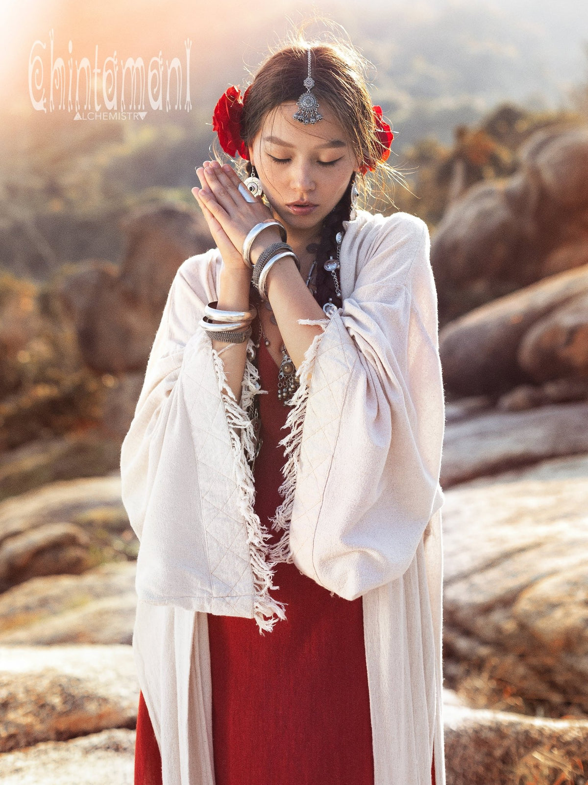 Fringed Kimono / Off White - ChintamaniAlchemi