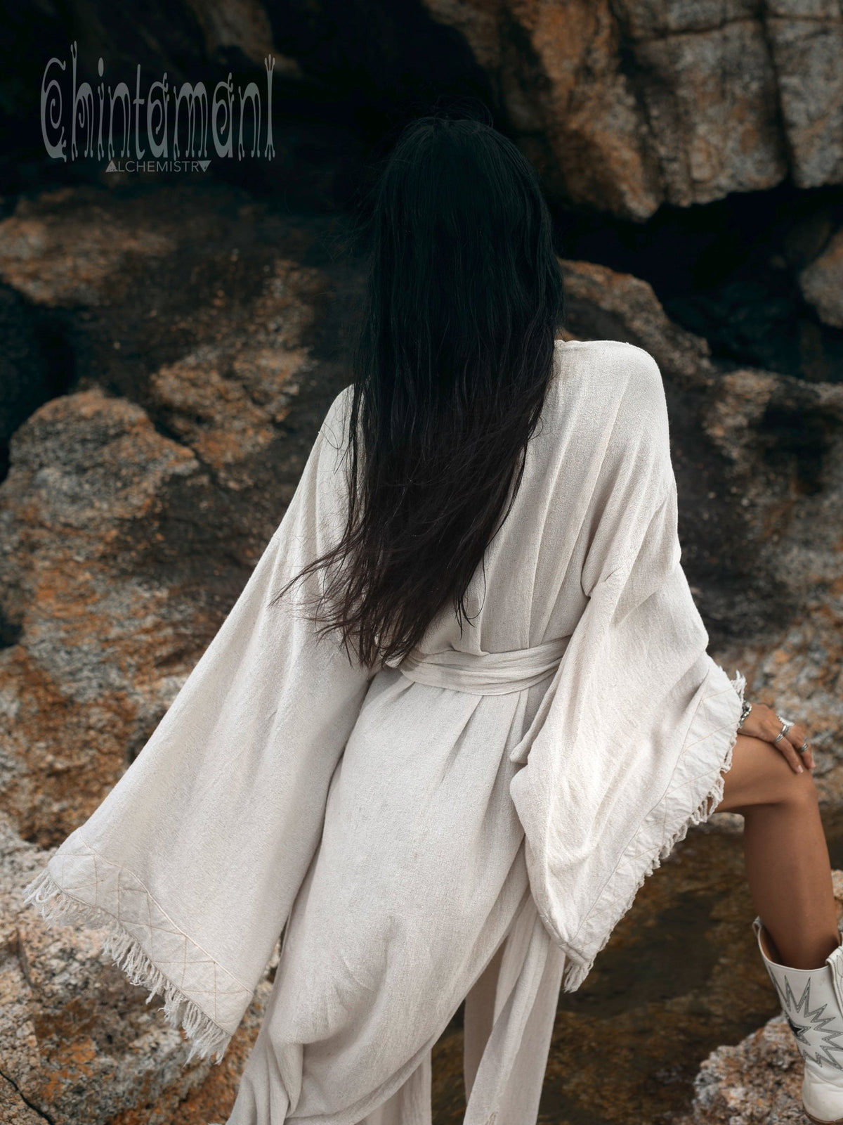 Fringed Kimono / Off White - ChintamaniAlchemi