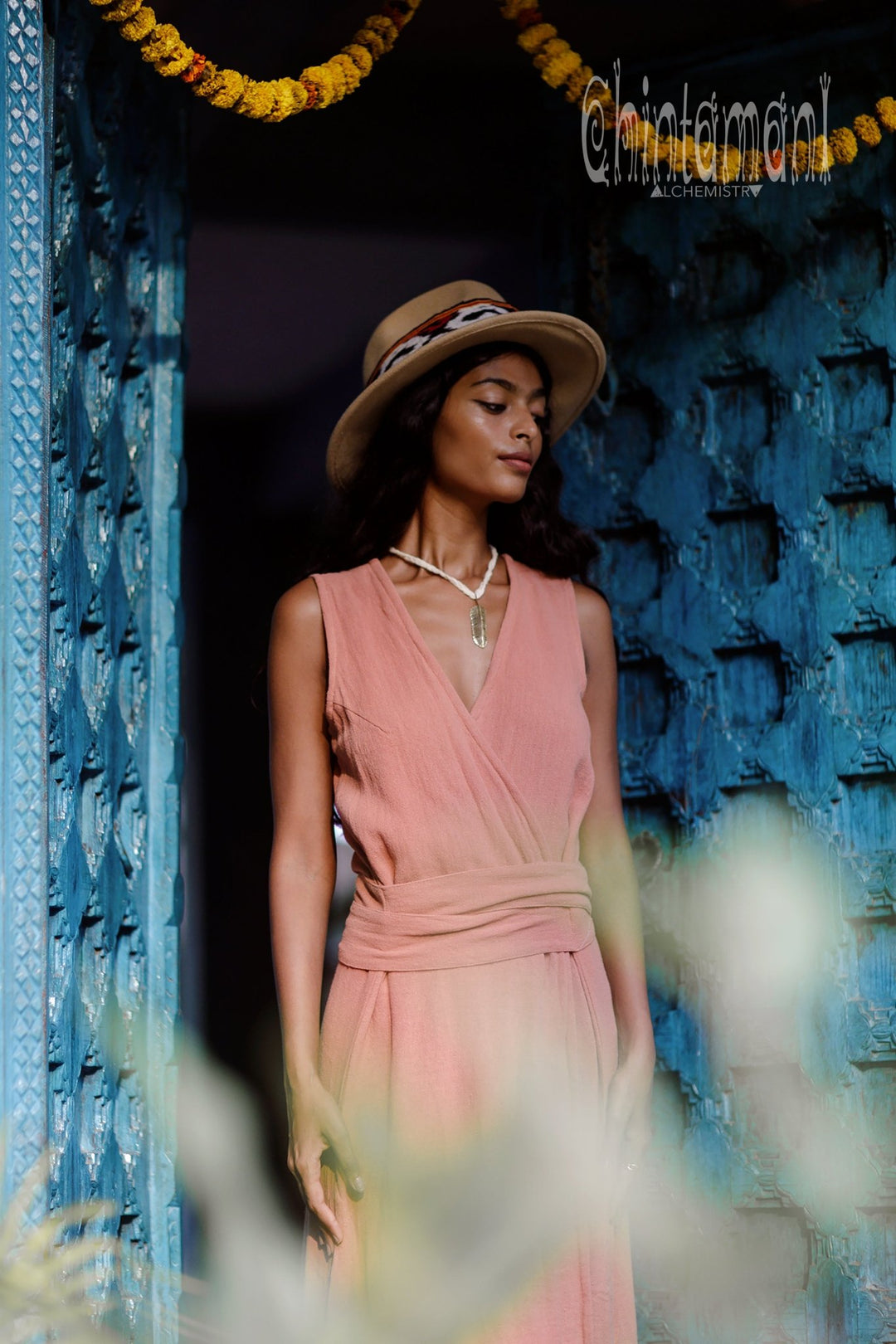 Gypsy Raw Cotton Sleeveless Long Wrap Dress / Pink - ChintamaniAlchemi