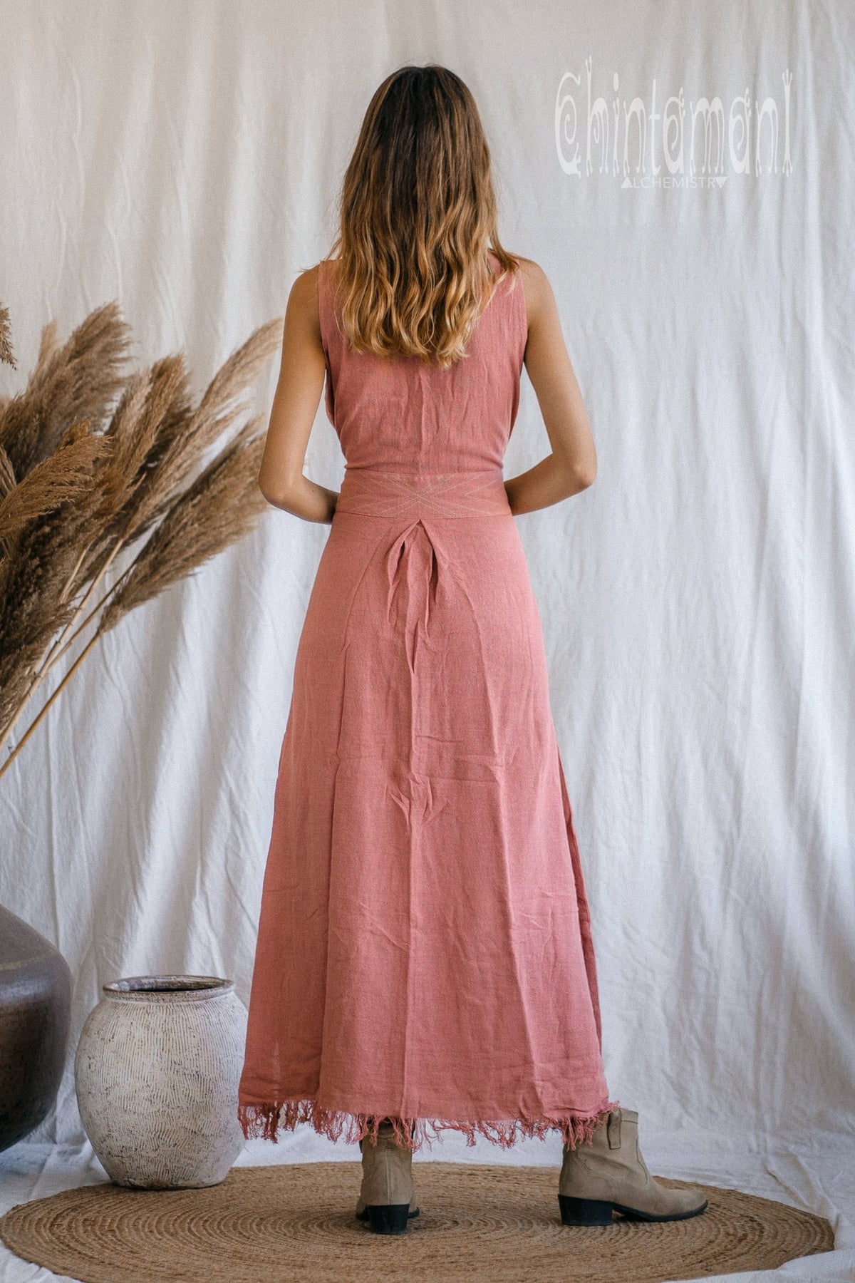 Gypsy Raw Cotton Sleeveless Long Wrap Dress / Pink - ChintamaniAlchemi