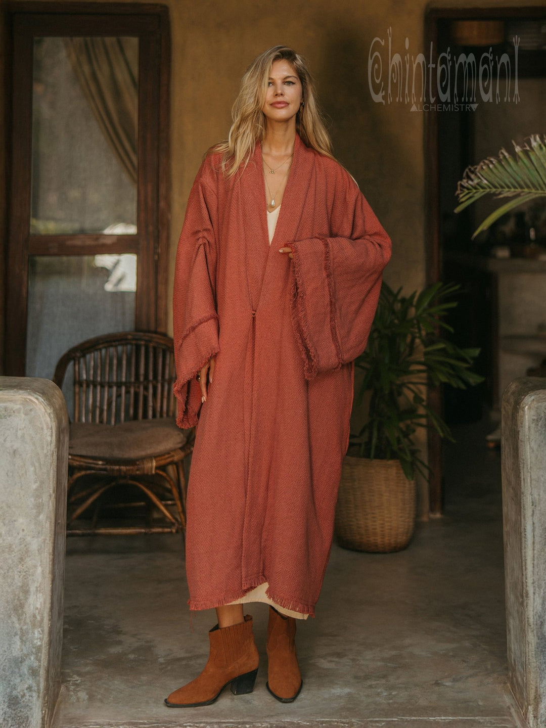 Handwoven Nomad Kimono / Red Ochre - ChintamaniAlchemi