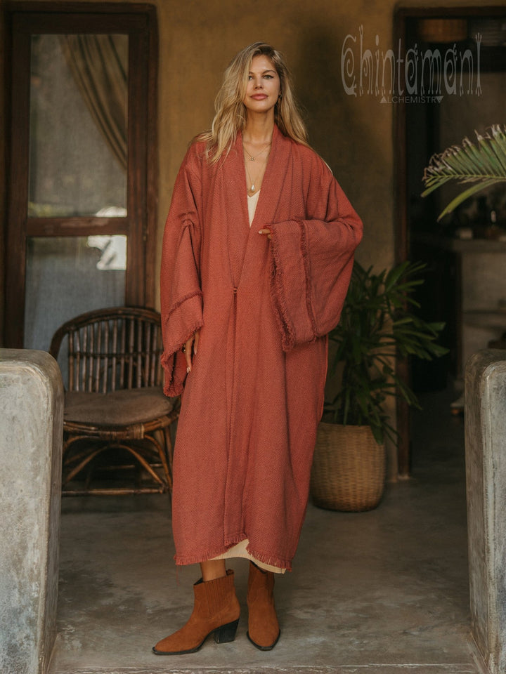 Handwoven Nomad Kimono / Red Ochre - ChintamaniAlchemi
