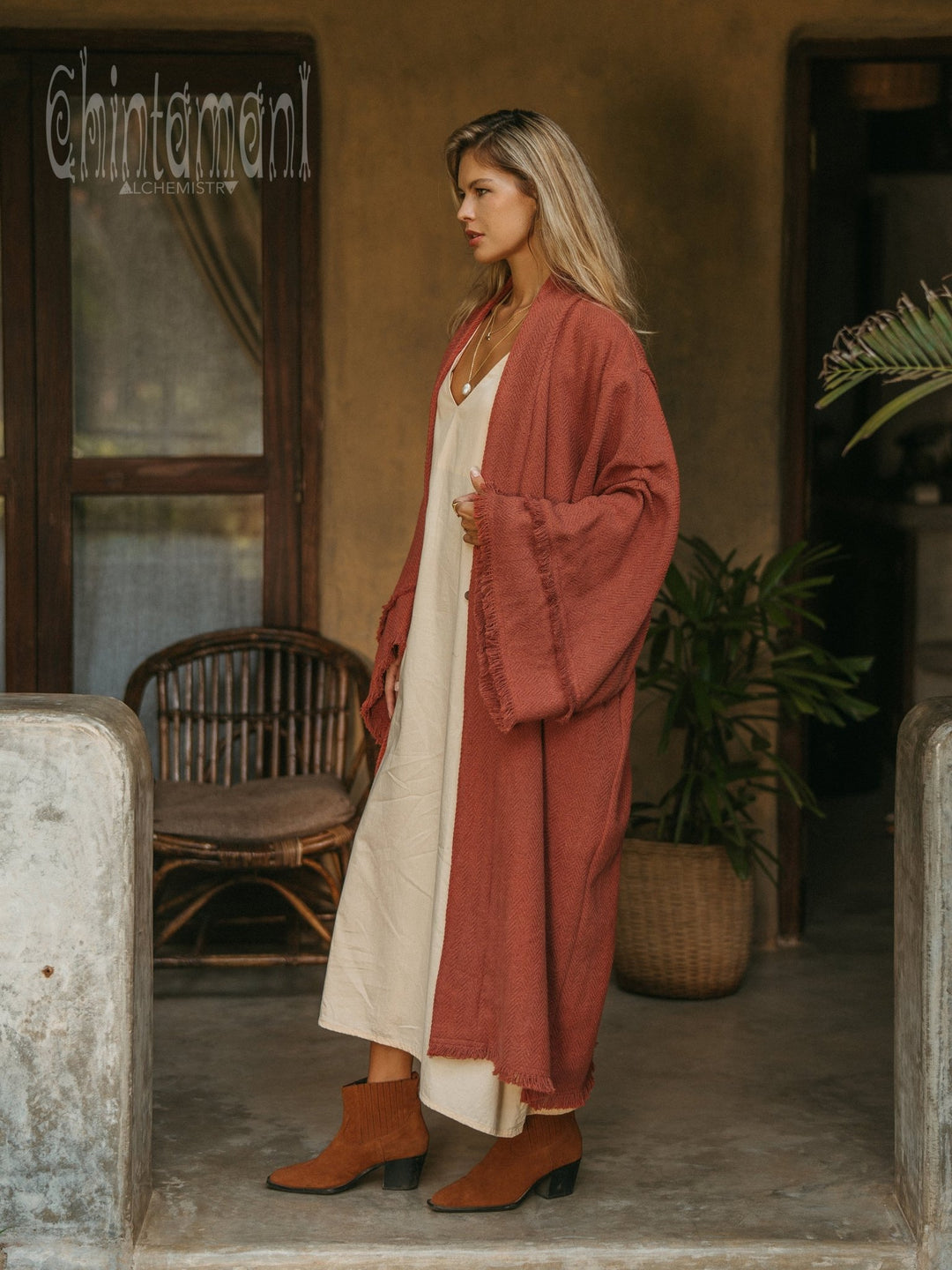 Handwoven Nomad Kimono / Red Ochre - ChintamaniAlchemi