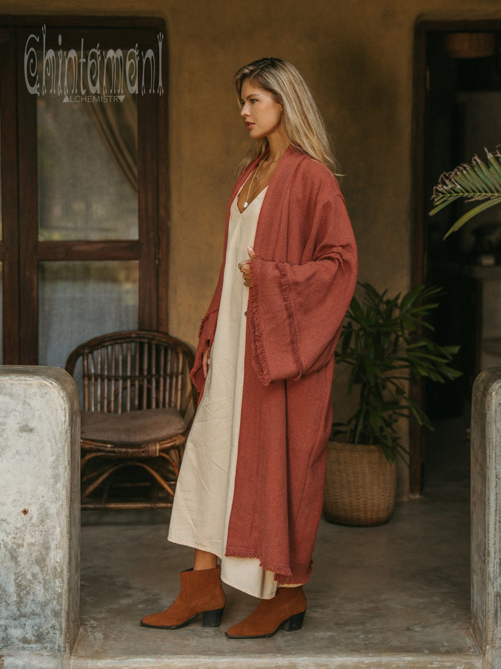 Handwoven Nomad Kimono / Red Ochre - ChintamaniAlchemi