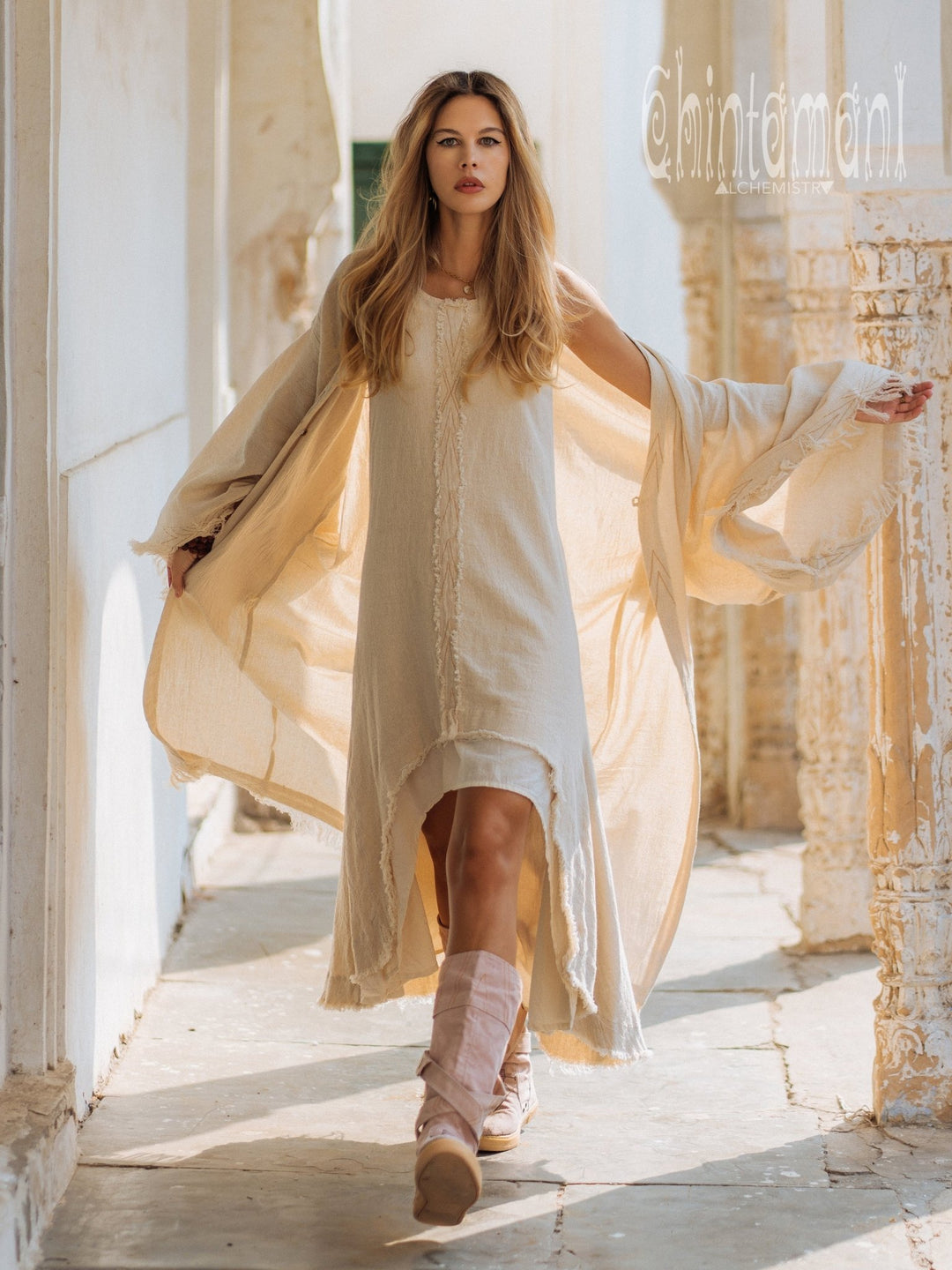 High Low Cotton Dress / Off White - ChintamaniAlchemi XS High Low Cotton Dress / Off White - ChintamaniAlchemi XS