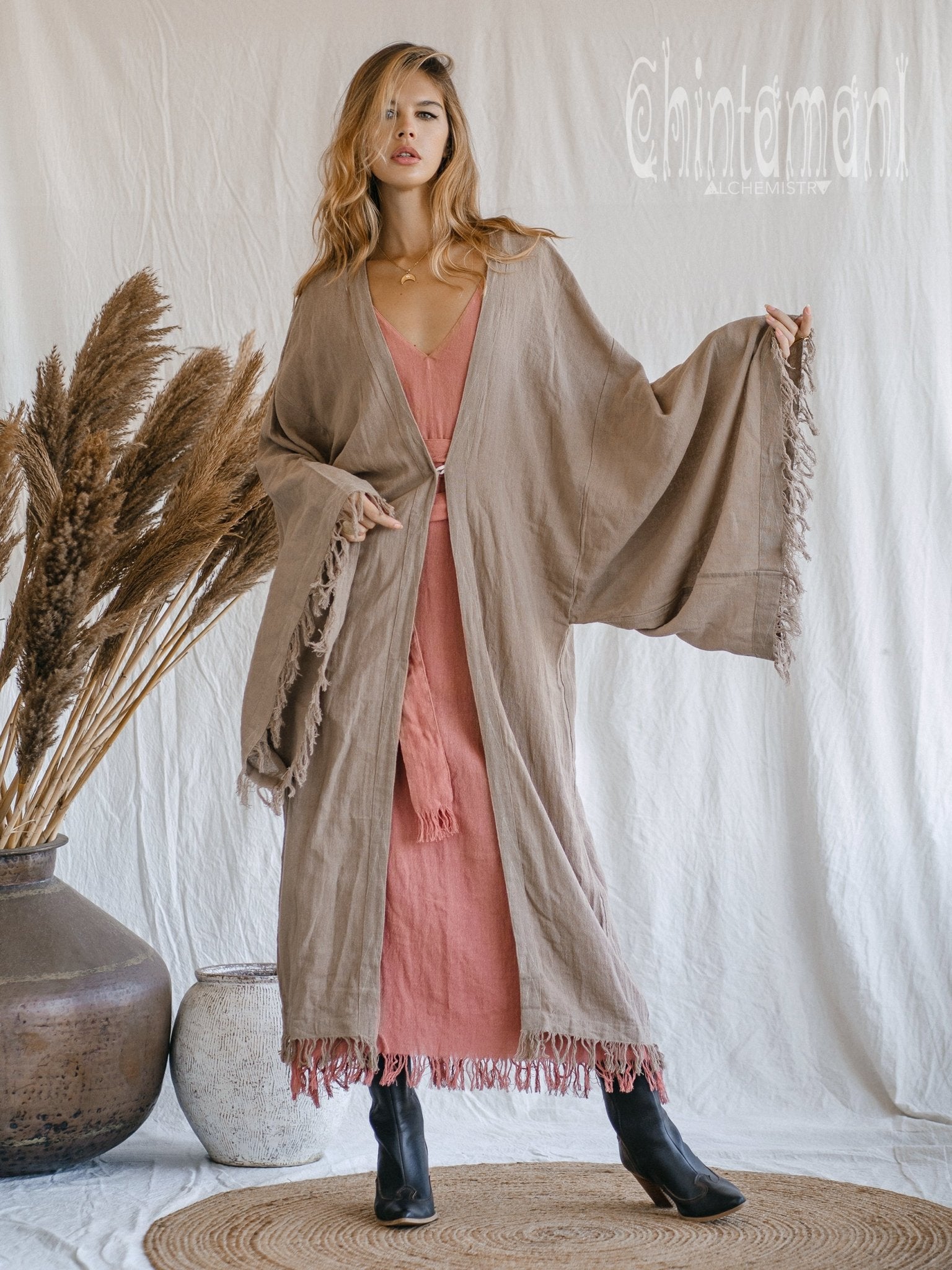 Wide Sleeve Kimono / Coffee - ChintamaniAlchemi