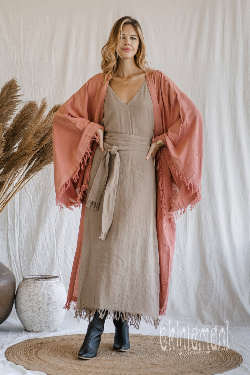 Huge Wide Sleeves Kimono Cardigan / Raw Cotton Wrap Robe / Soft Pink - ChintamaniAlchemi
