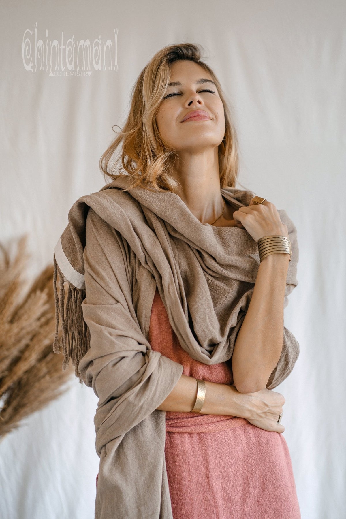 Long Fringe Boho Shawl / Bohemian Scarf Wrap / Coffee - ChintamaniAlchemi