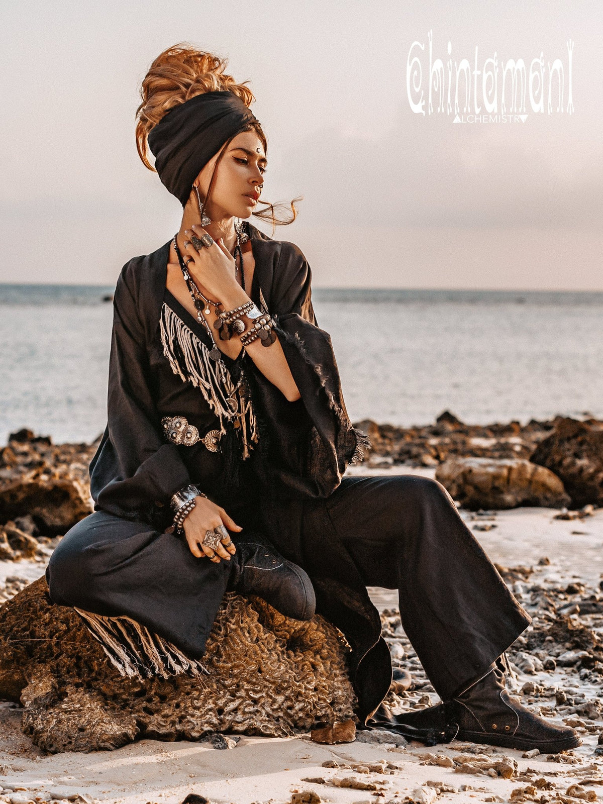 Long Linen Kimono / Black - ChintamaniAlchemi