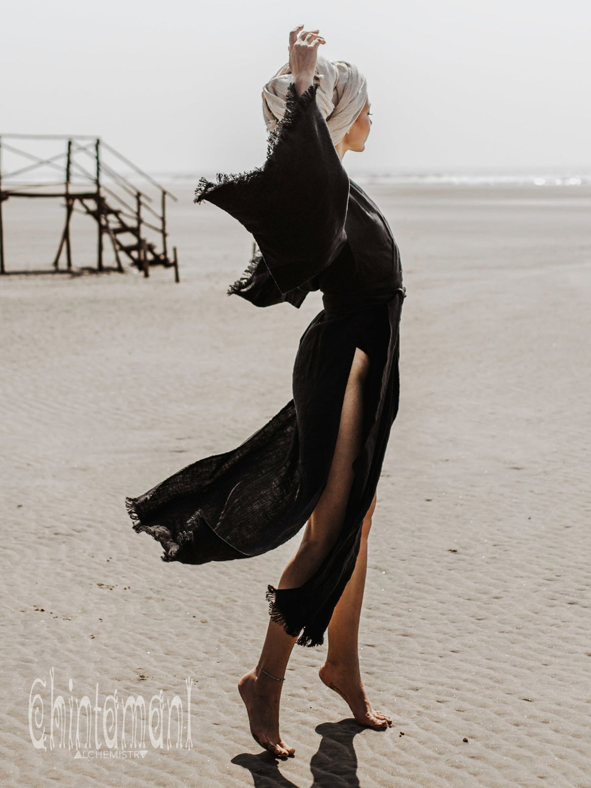 Long Linen Kimono / Black - ChintamaniAlchemi