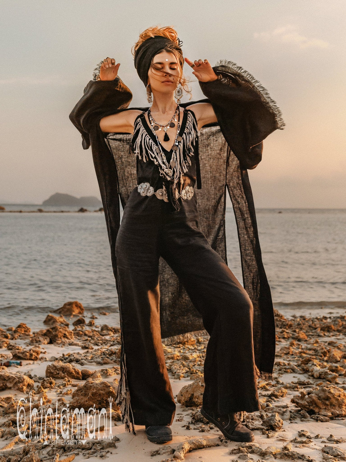 Long Linen Kimono / Black - ChintamaniAlchemi