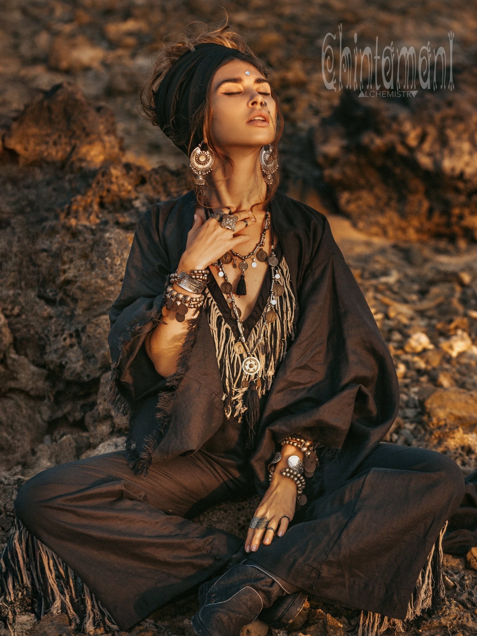 Long Linen Kimono / Black - ChintamaniAlchemi