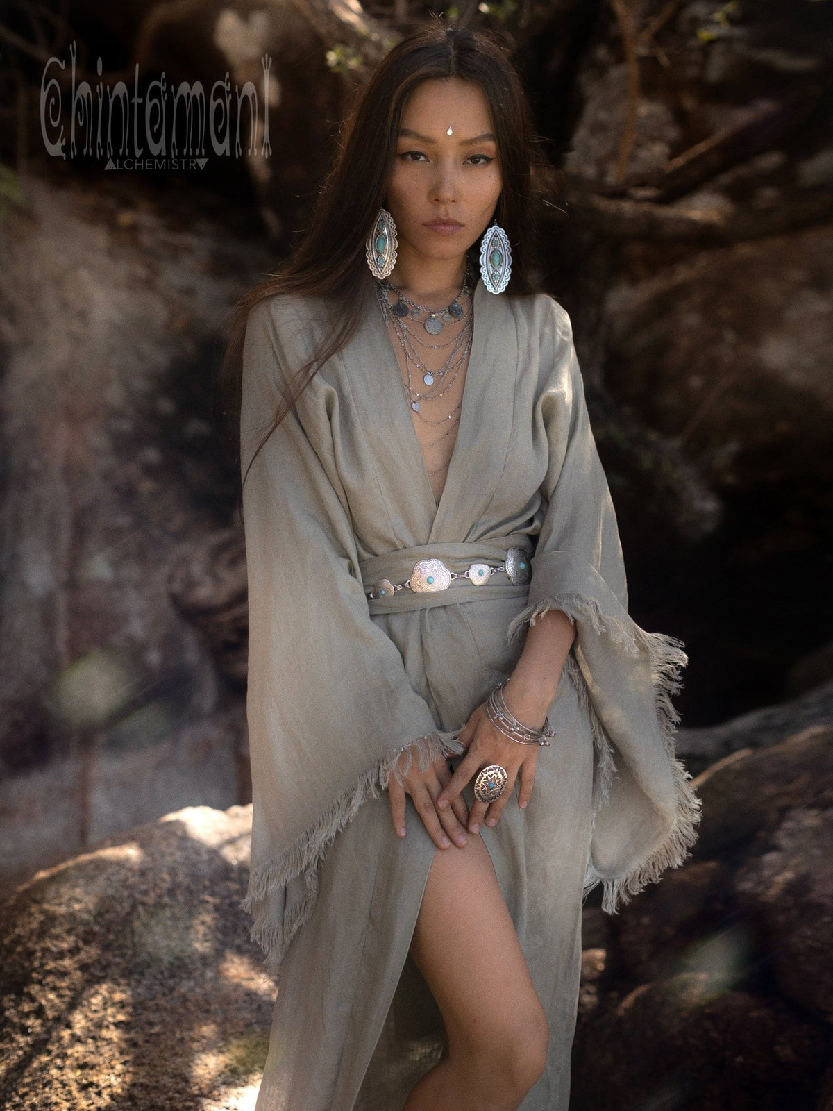Long Linen Kimono / Grey - ChintamaniAlchemi