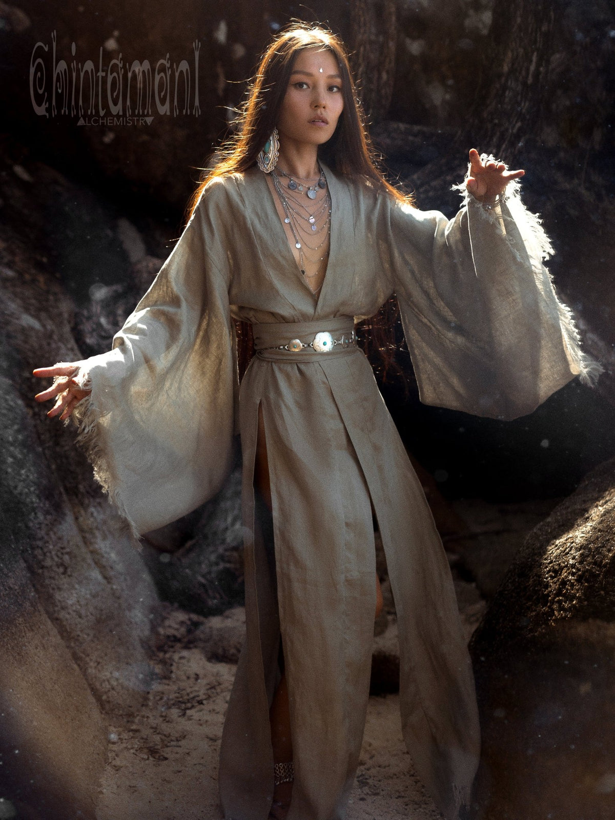 Long Linen Kimono / Grey - ChintamaniAlchemi