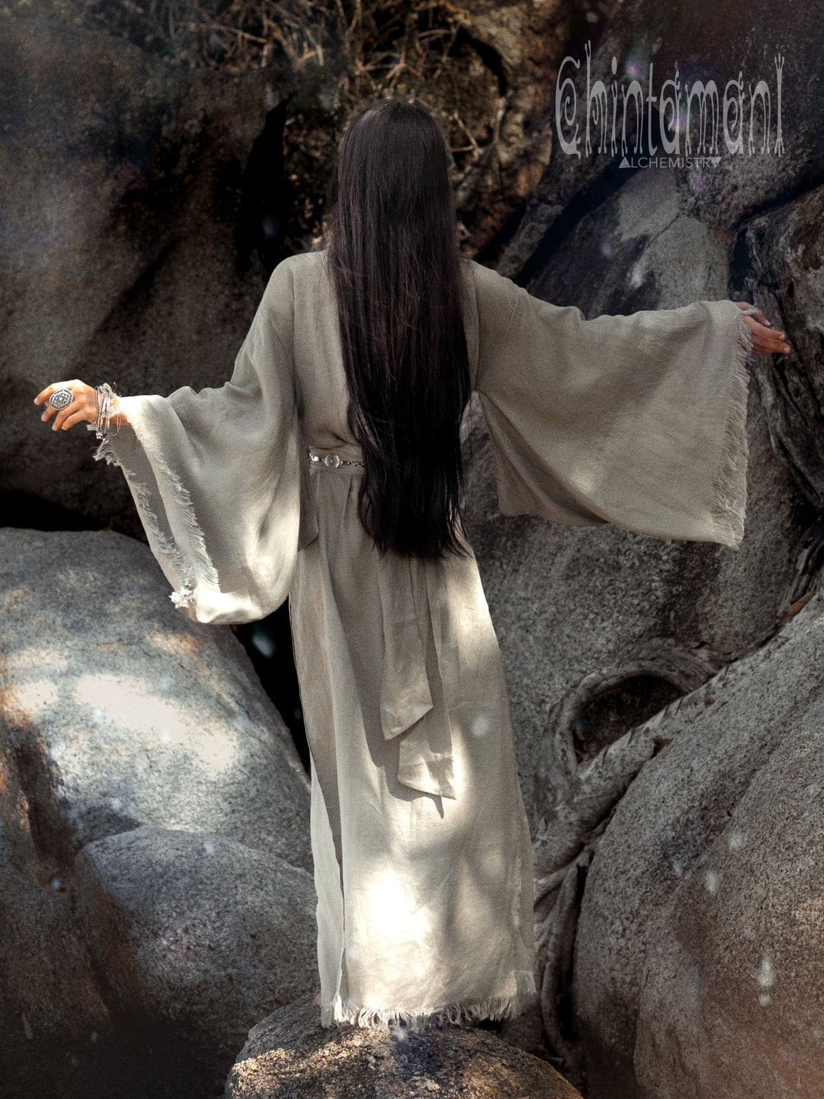 Long Linen Kimono / Grey - ChintamaniAlchemi