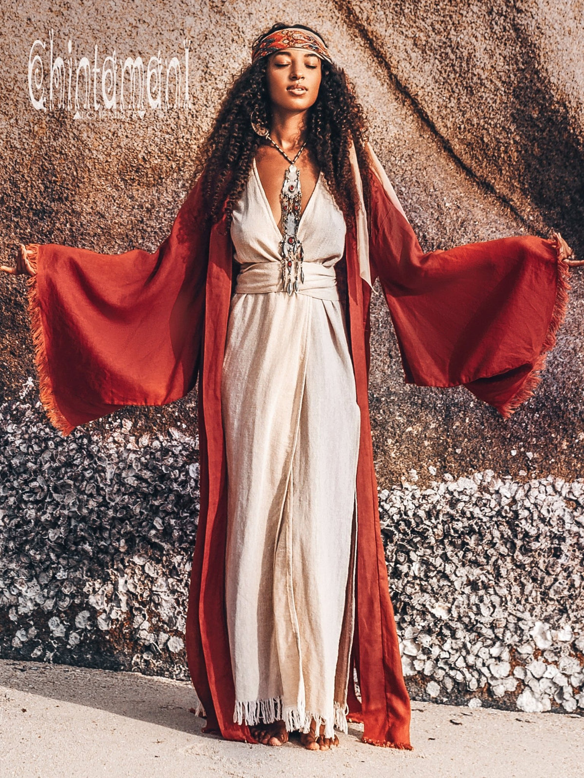 Long Linen Kimono / Red Ochre - ChintamaniAlchemi