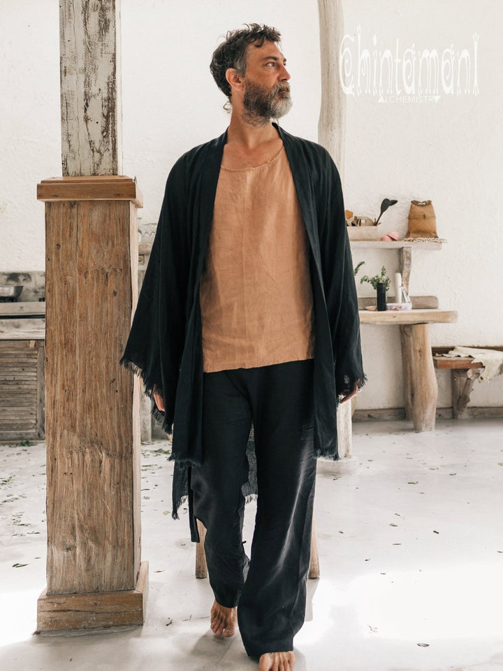 Men's Linen Kimono / Black - ChintamaniAlchemi