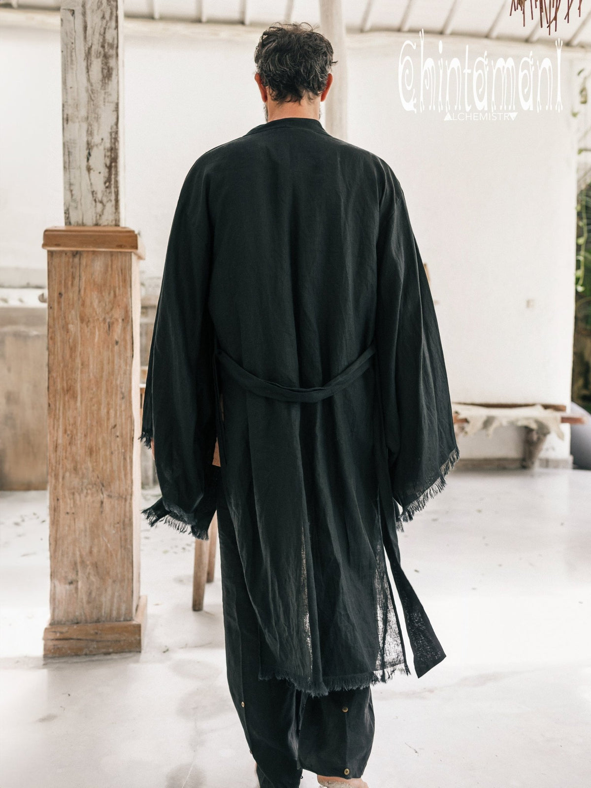 Men&#39;s Linen Kimono / Black - ChintamaniAlchemi