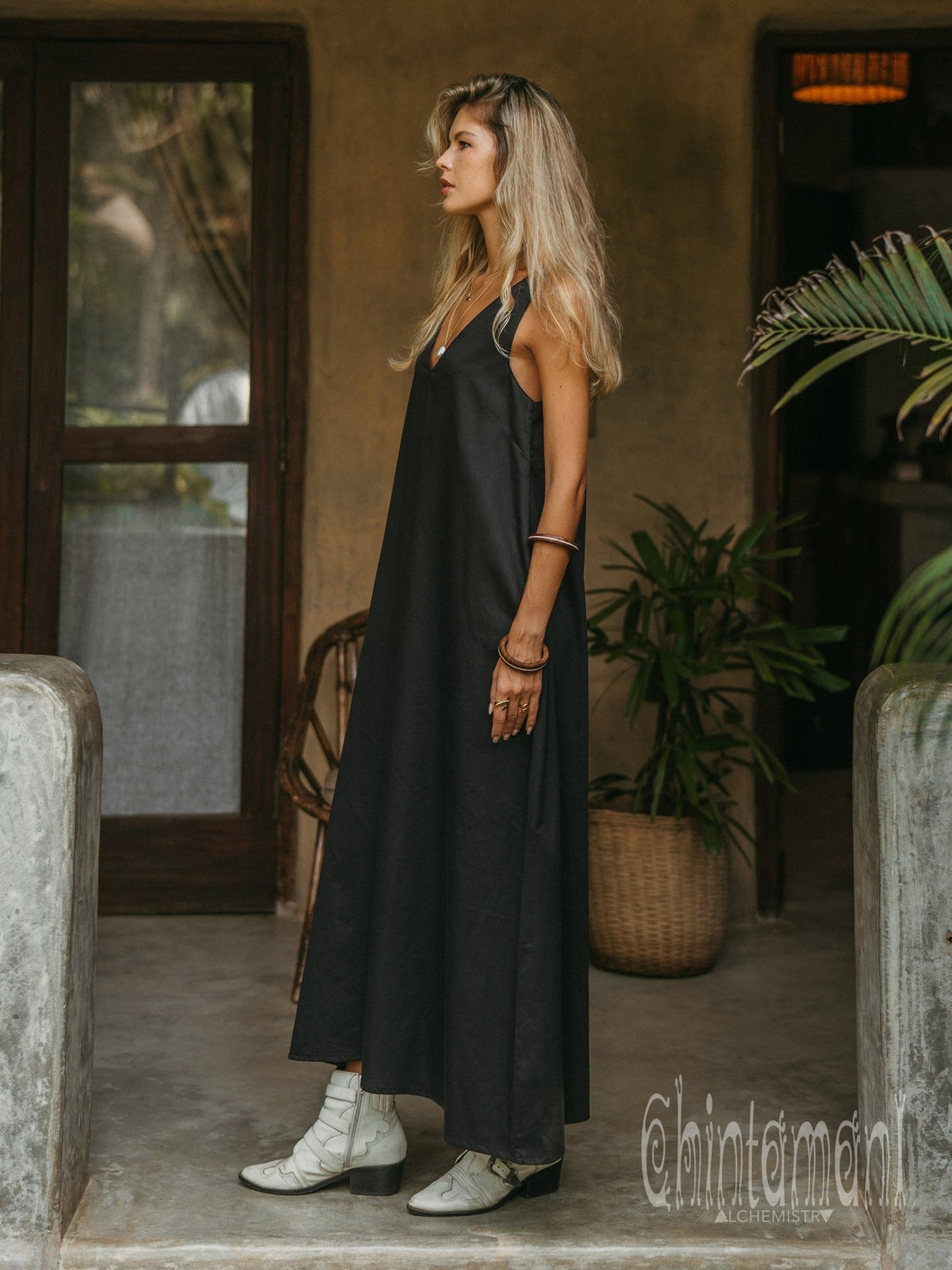 Organic Satin Maxi Dress / Black - ChintamaniAlchemi
