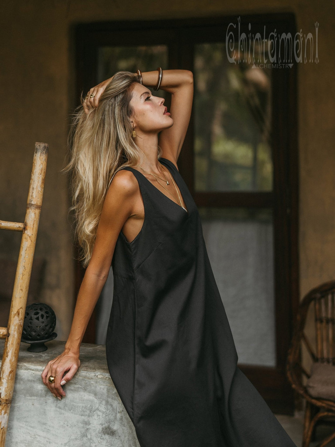 Organic Satin Maxi Dress / Black - ChintamaniAlchemi
