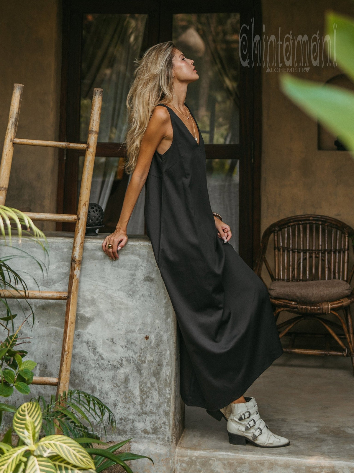 Organic Satin Maxi Dress / Black - ChintamaniAlchemi