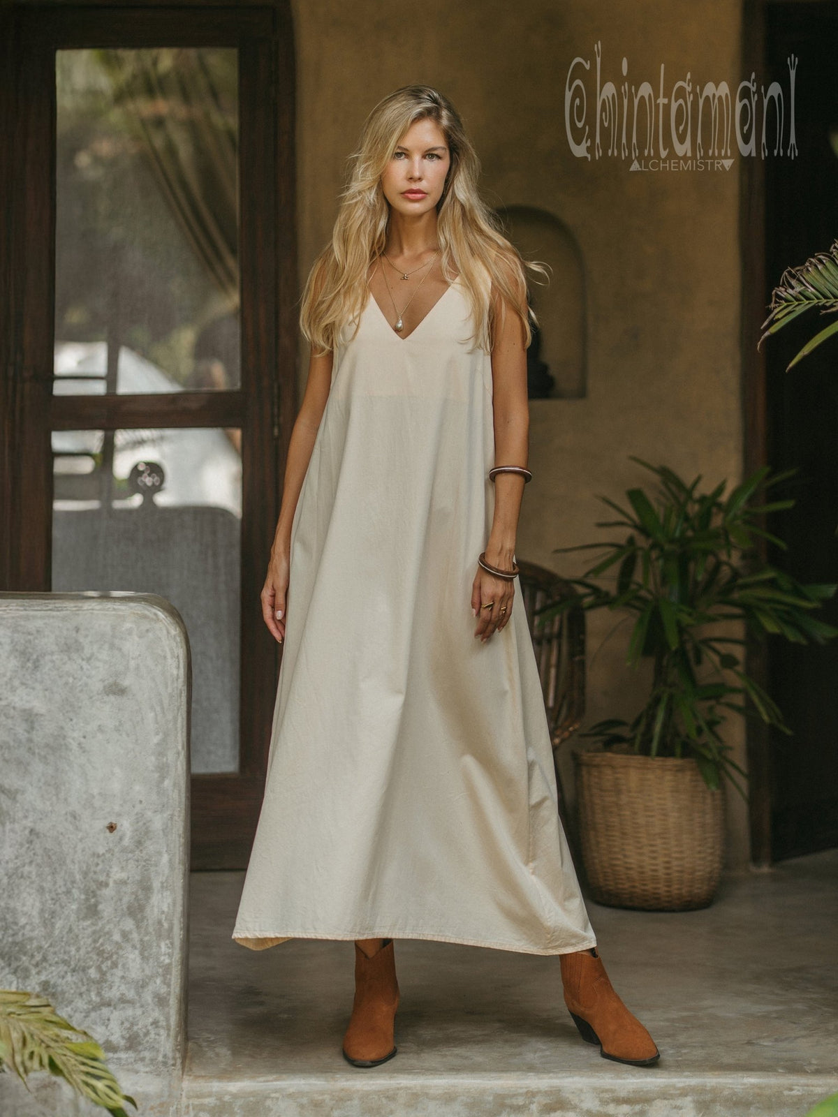 Organic Satin Maxi Dress / Ivory - ChintamaniAlchemi