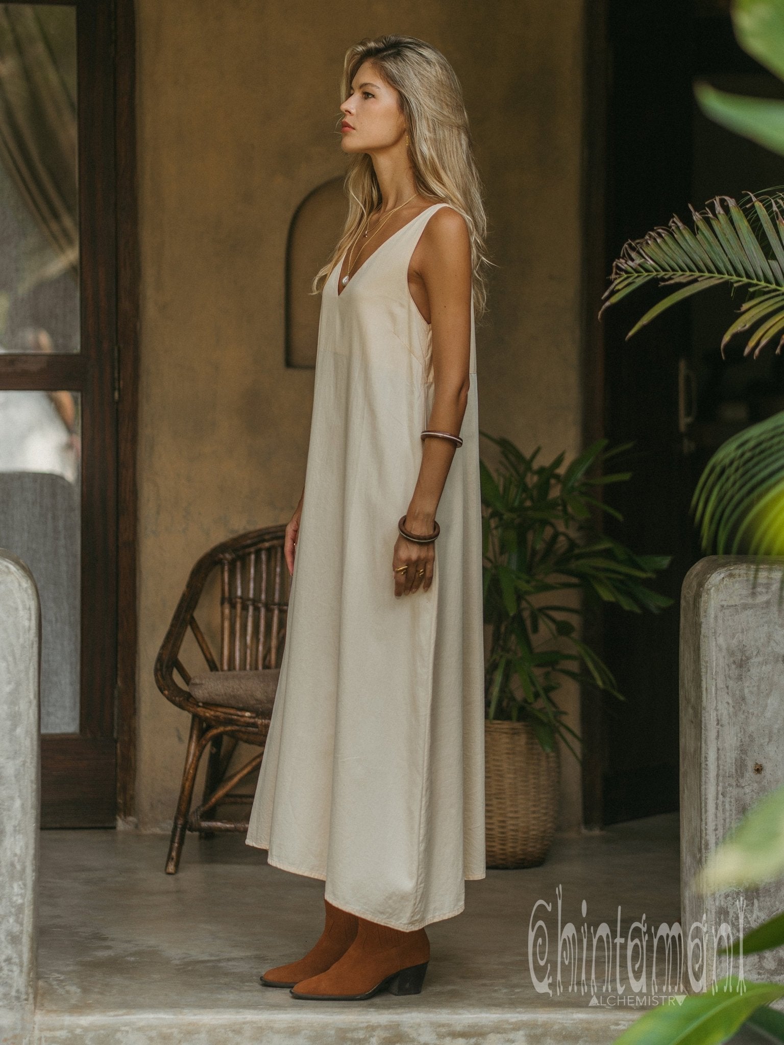 Organic Satin Maxi Dress / Ivory - ChintamaniAlchemi