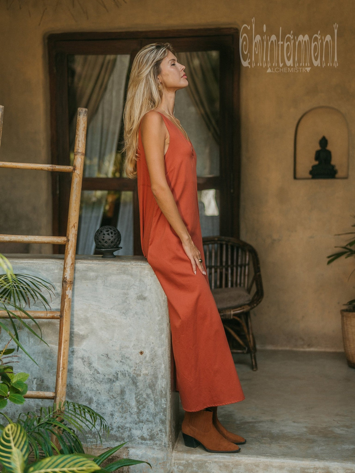 Organic Satin Maxi Dress / Red Ochre - ChintamaniAlchemi