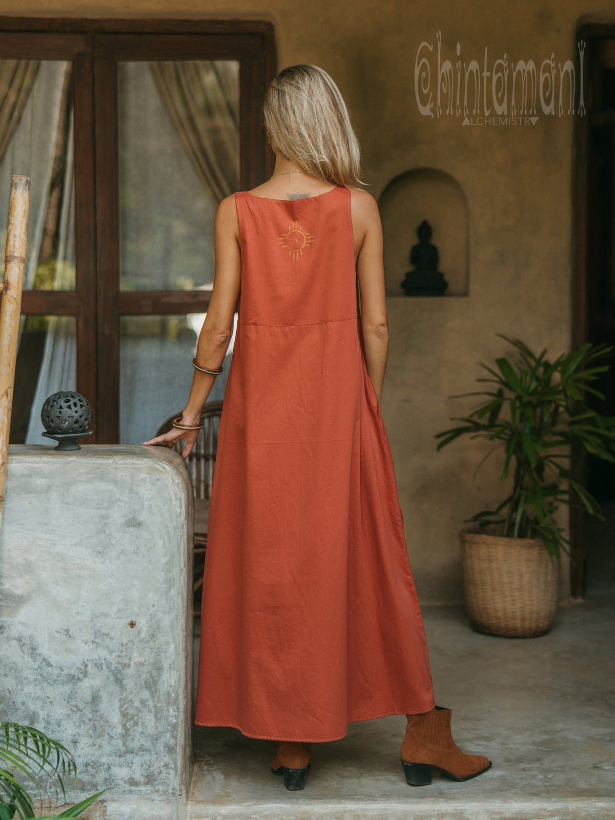 Organic Satin Maxi Dress / Red Ochre - ChintamaniAlchemi