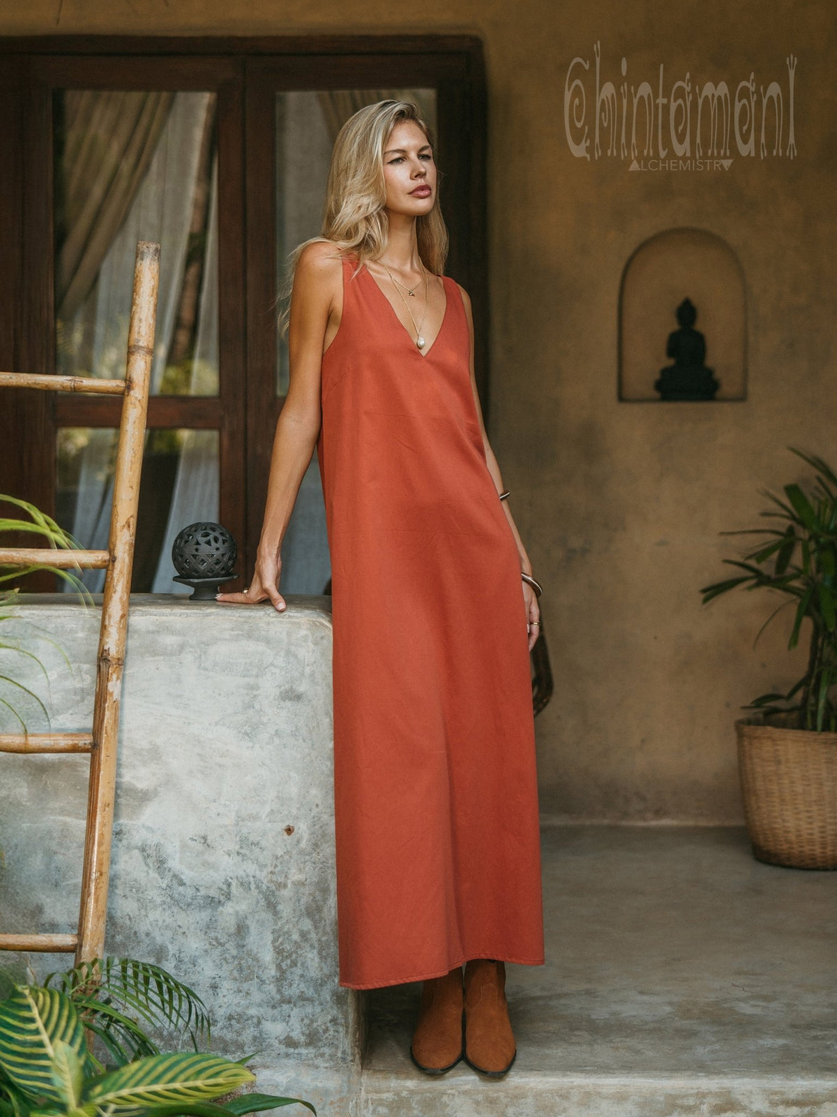 Organic Satin Maxi Dress / Red Ochre - ChintamaniAlchemi