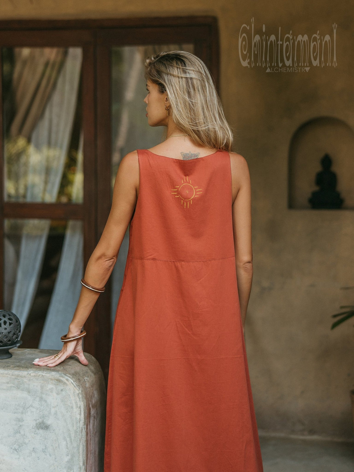 Organic Satin Maxi Dress / Red Ochre - ChintamaniAlchemi