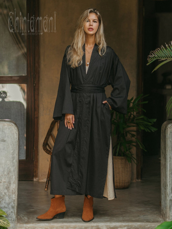 Organic Satin Maxi Kimono / Black - ChintamaniAlchemi